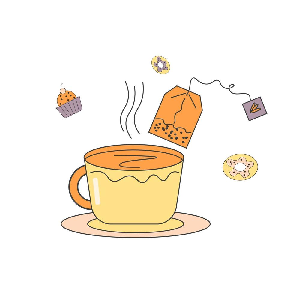 une tasse de thé dans le style d'un doodle tea party vecteur