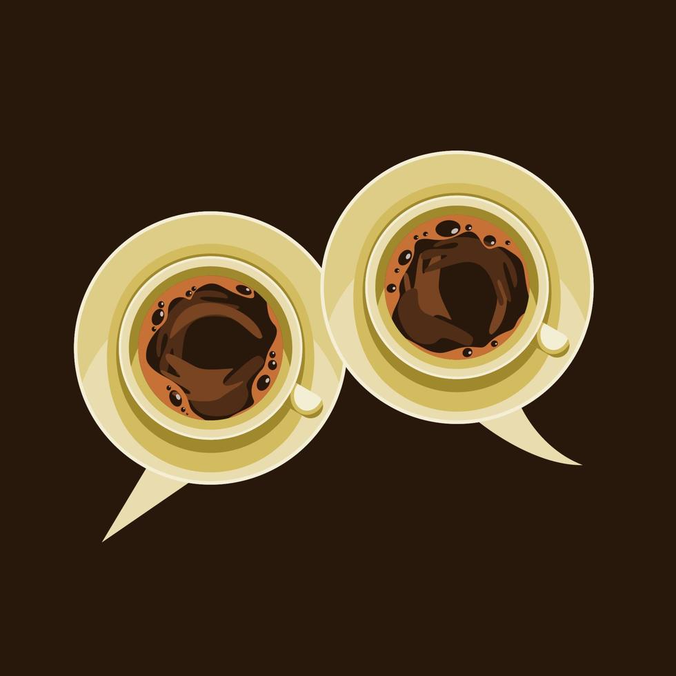 vue de dessus modifiable deux tasses d'illustration vectorielle de café sous forme de bulles de discussion pour un élément supplémentaire d'un projet de conception lié au café ou à l'entreprise avec le concept de conversation vecteur