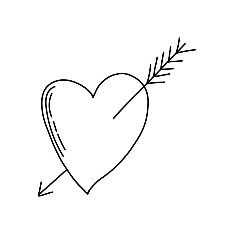 coeur fissuré brisé avec flèche à travers dans le style doodle dessiné à la main. illustration vectorielle mignonne simple. saint valentin, cupidon, amour, chagrin, signe, symbole. vecteur