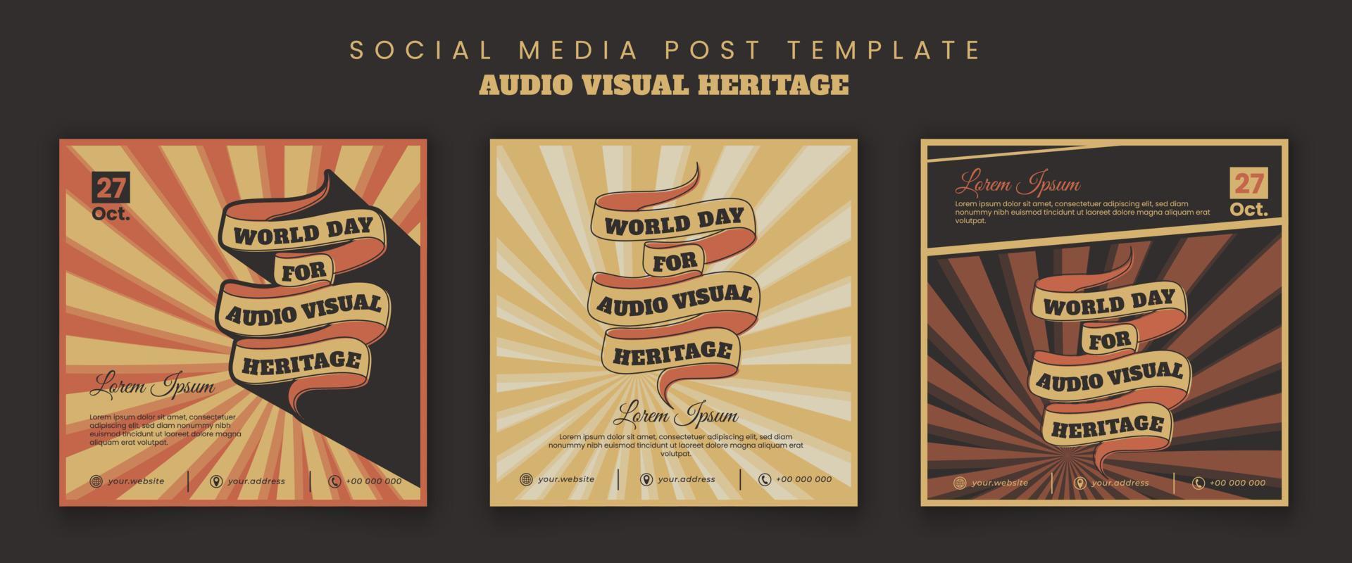 ensemble de modèles de médias sociaux avec typographie et conception de ruban pour la conception de la journée du patrimoine audiovisuel vecteur