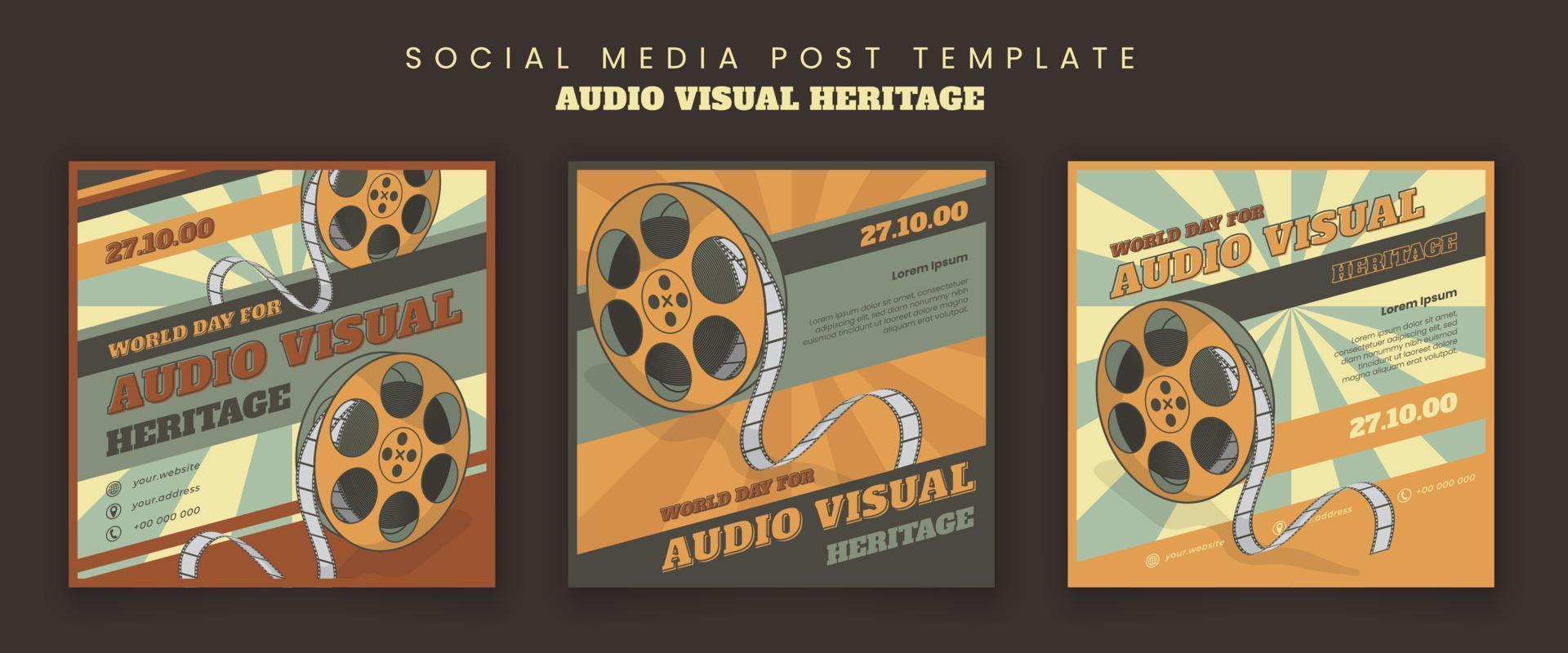 ensemble de modèles de publication sur les médias sociaux avec un design de rouleau de film dans un design d'arrière-plan vintage vecteur