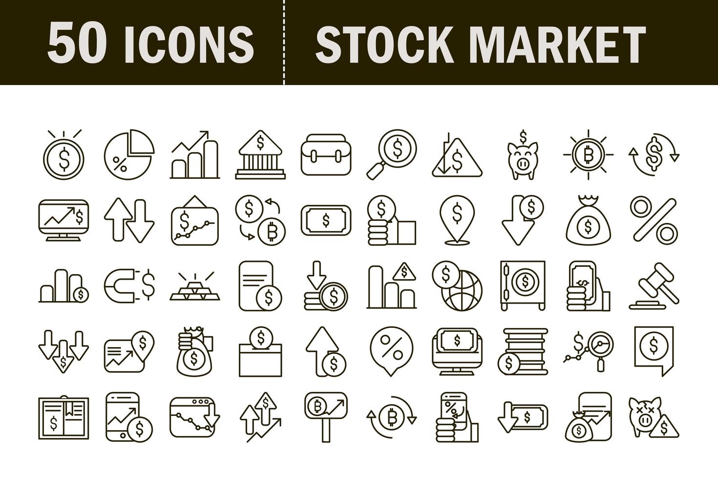 marché boursier et jeu d'icônes de pictogramme financier vecteur