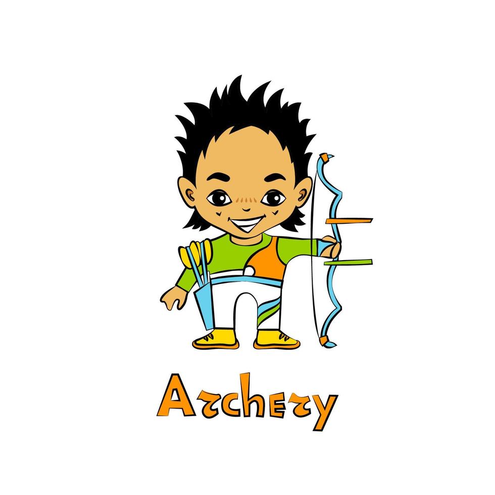 archer garçon dessin animé avec arc vecteur