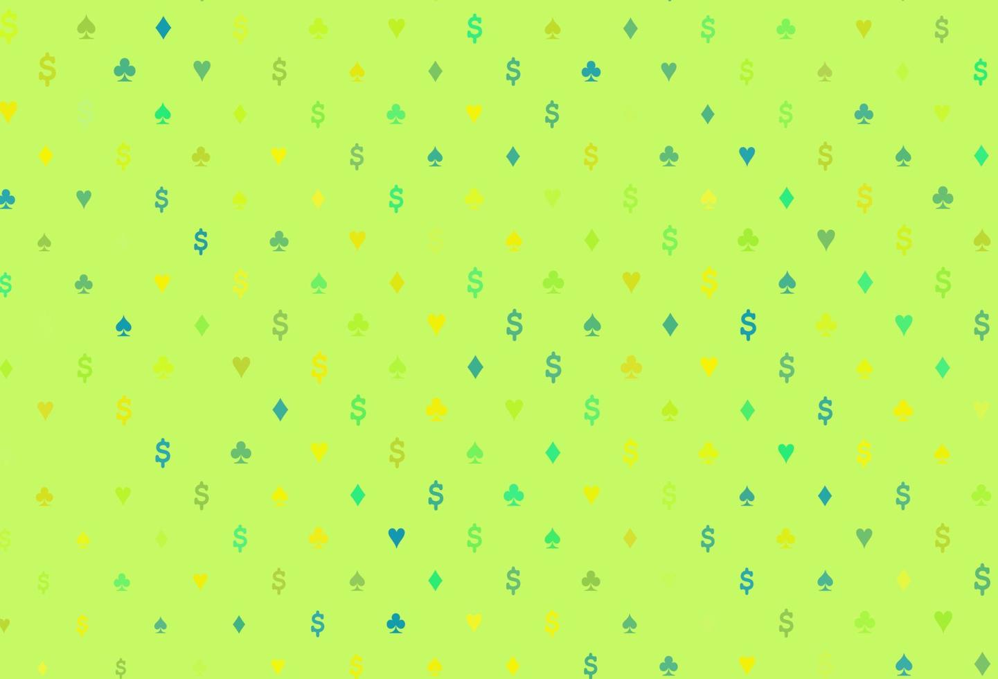 motif vectoriel vert clair, jaune avec symbole de cartes.
