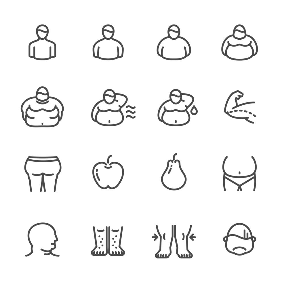 jeu d'icônes de ligne pictogramme niveau obésité vecteur