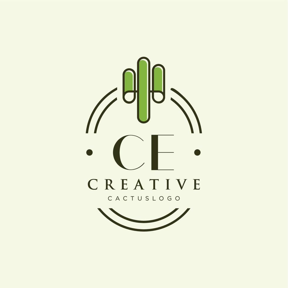 ce, lettre initiale, cactus vert, logo, vecteur