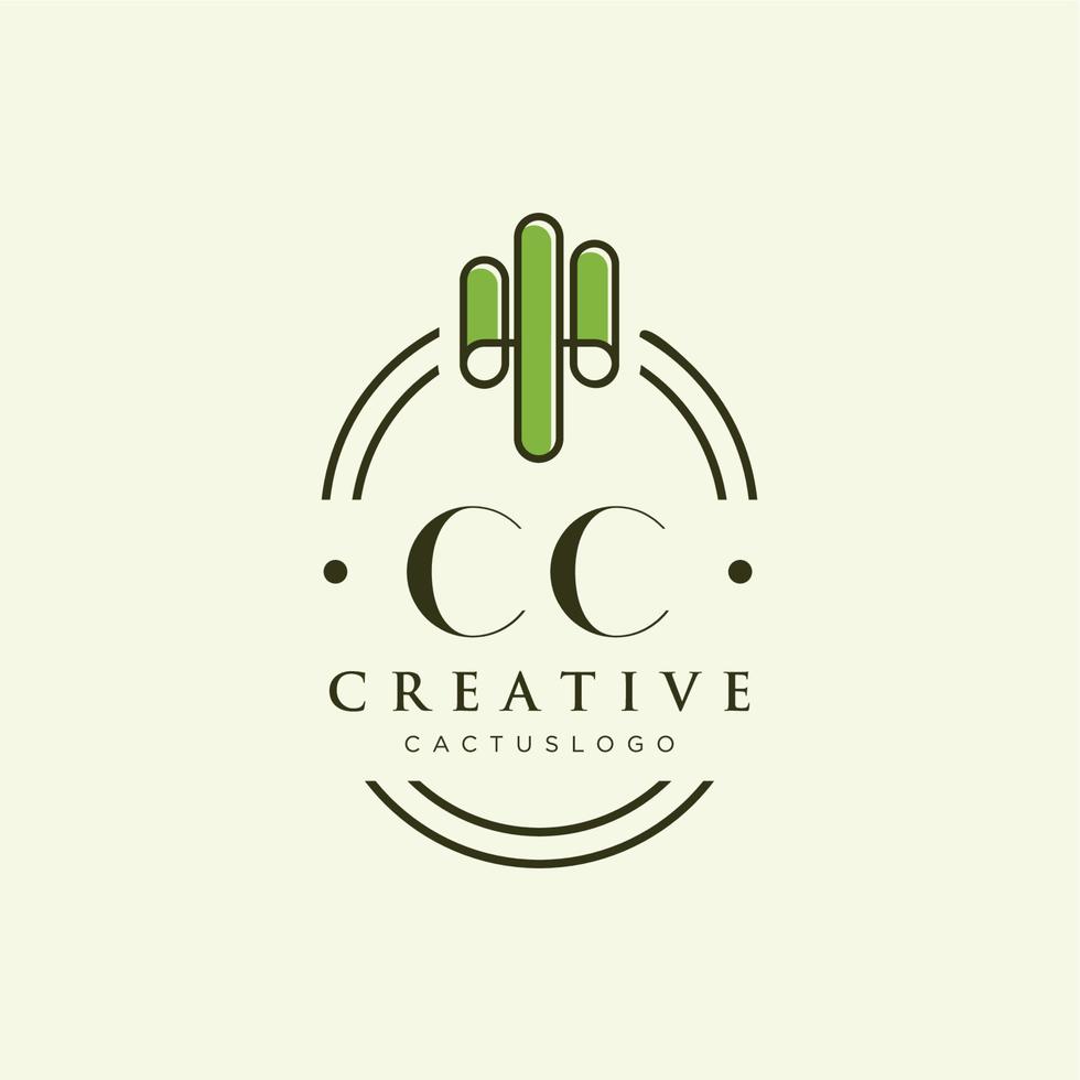 cc lettre initiale cactus vert logo vecteur