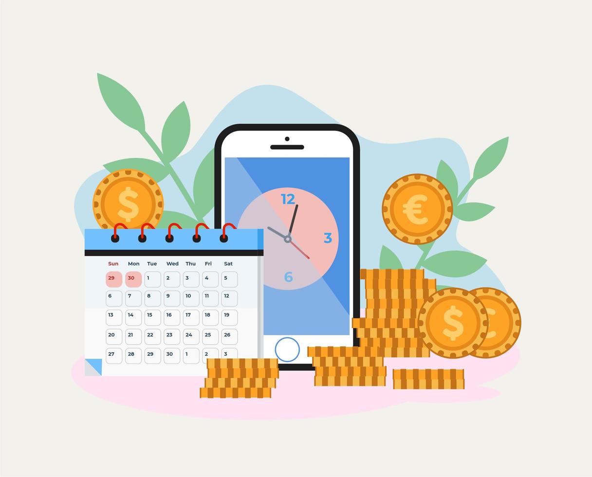 gestion du temps d'argent sur écran mobile vecteur