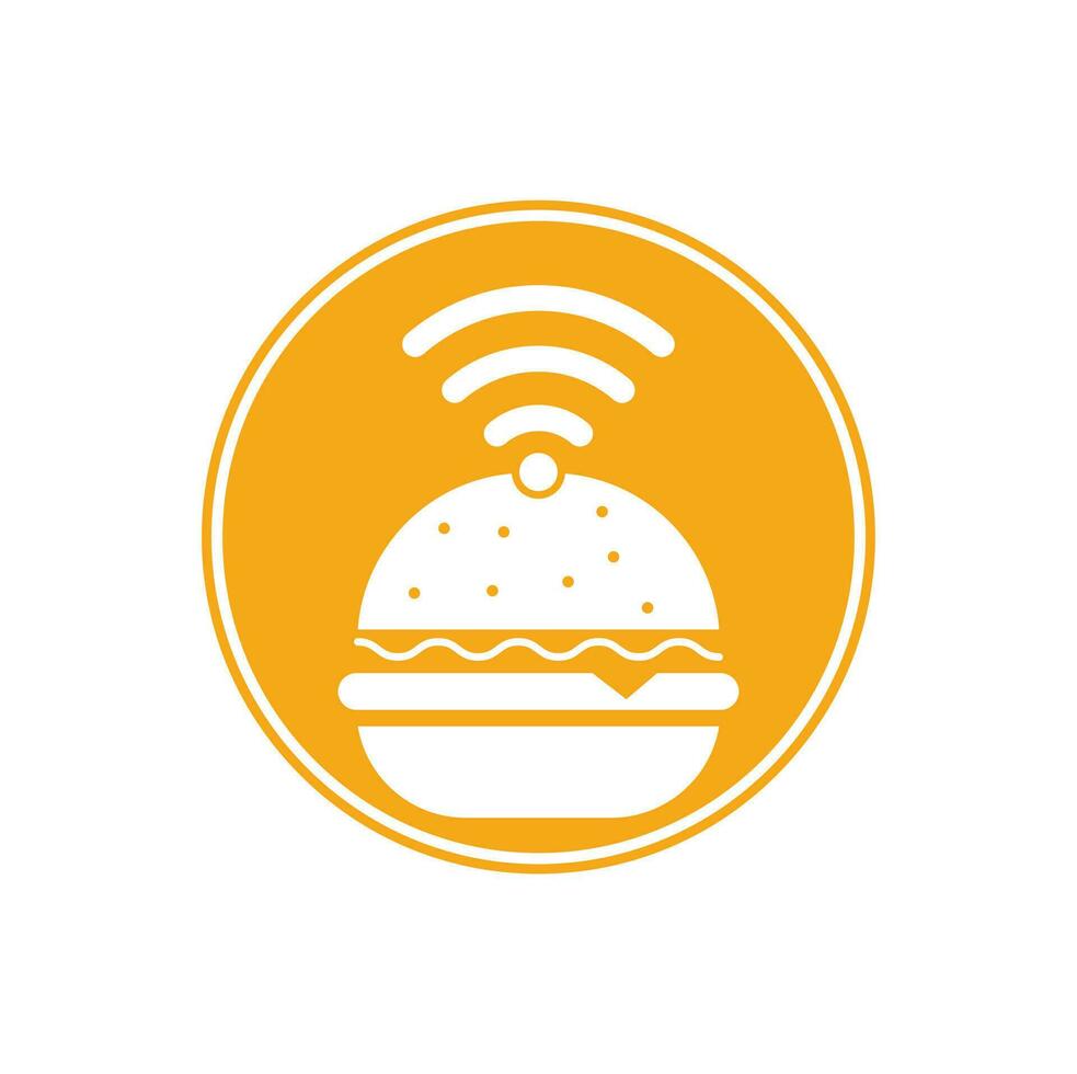 icône vectorielle de conception de logo wifi burger. hamburger et symbole ou icône du signal wifi. vecteur