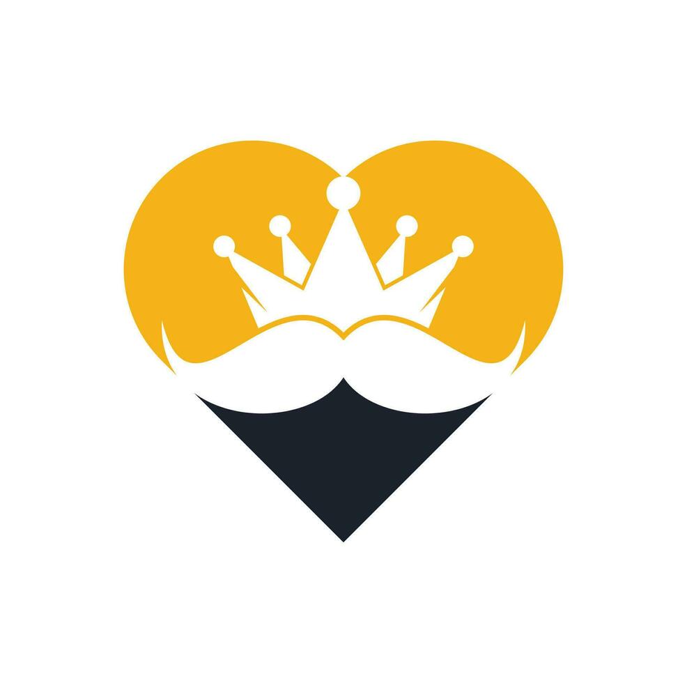 conception de logo vectoriel de concept de forme de coeur de roi de moustache. élégant logo de couronne de moustache élégant.