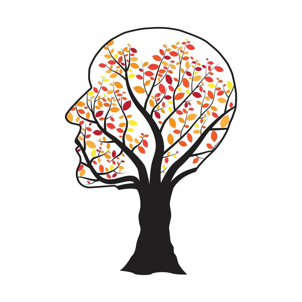 arbre tête humaine avec des feuilles colorées isolées vecteur