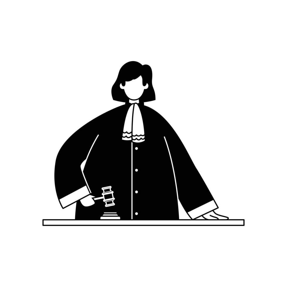 illustration vectorielle d'un juge avec un marteau dans une robe. profession. vecteur