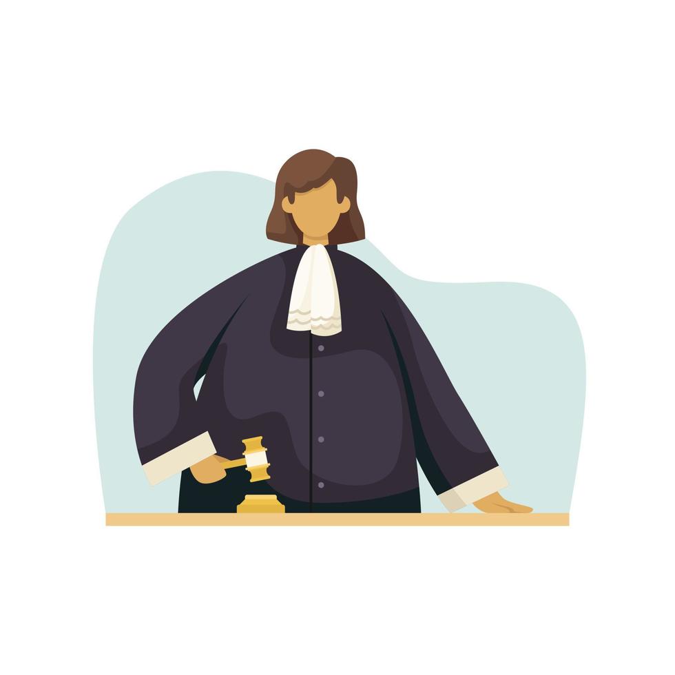 illustration vectorielle d'un juge avec un marteau dans une robe. profession. style plat vecteur