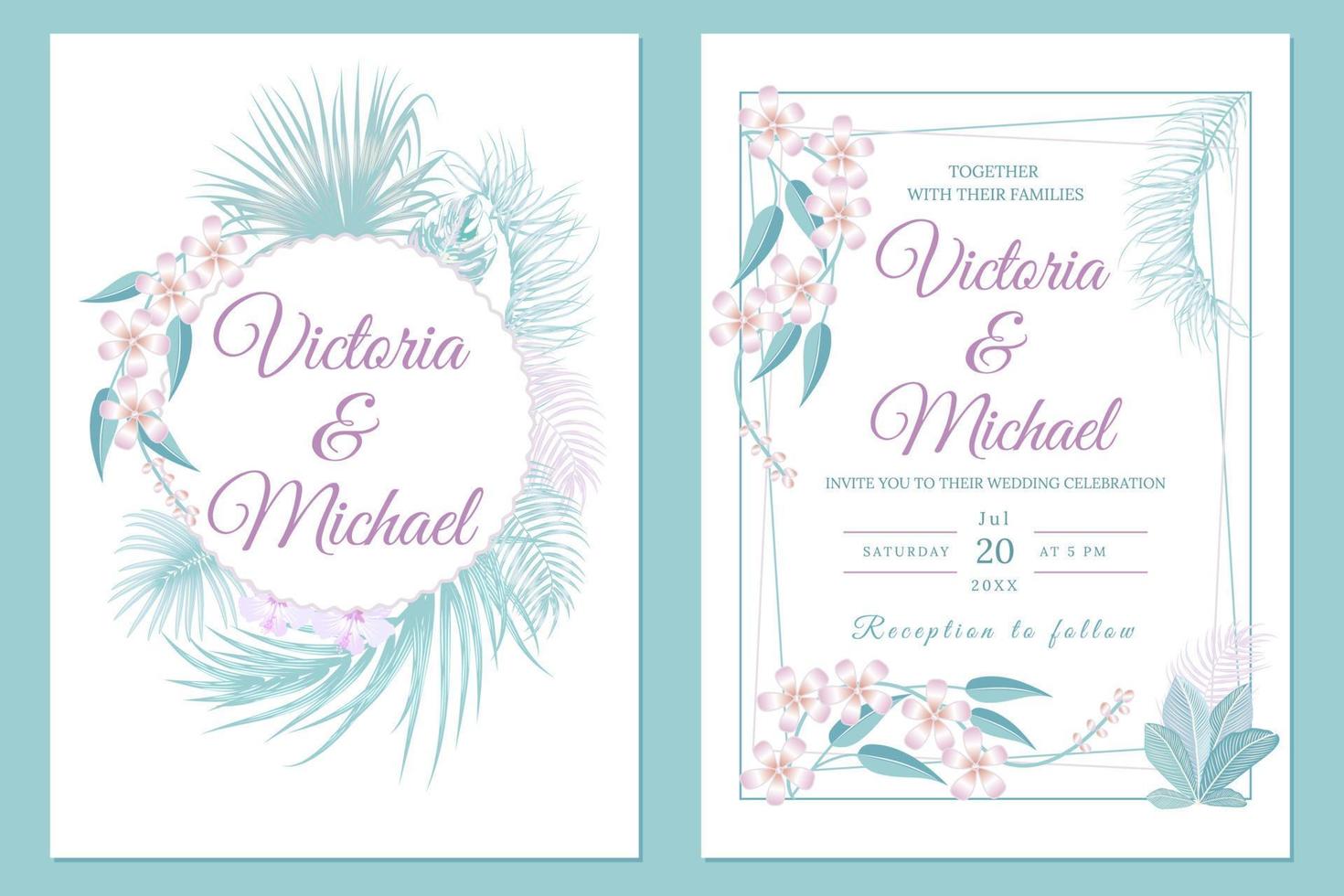 conception de cartes d'invitation de mariage, invitation florale, couleurs pastel douces vecteur