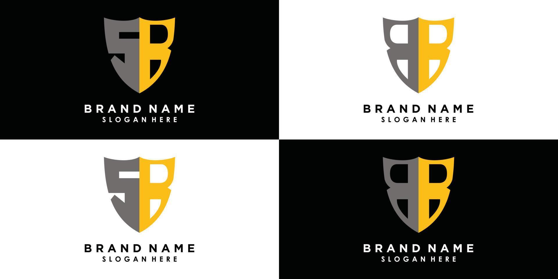 ensemble de vecteur de conception de logo lettre sb et bb avec icône bouclier créatif
