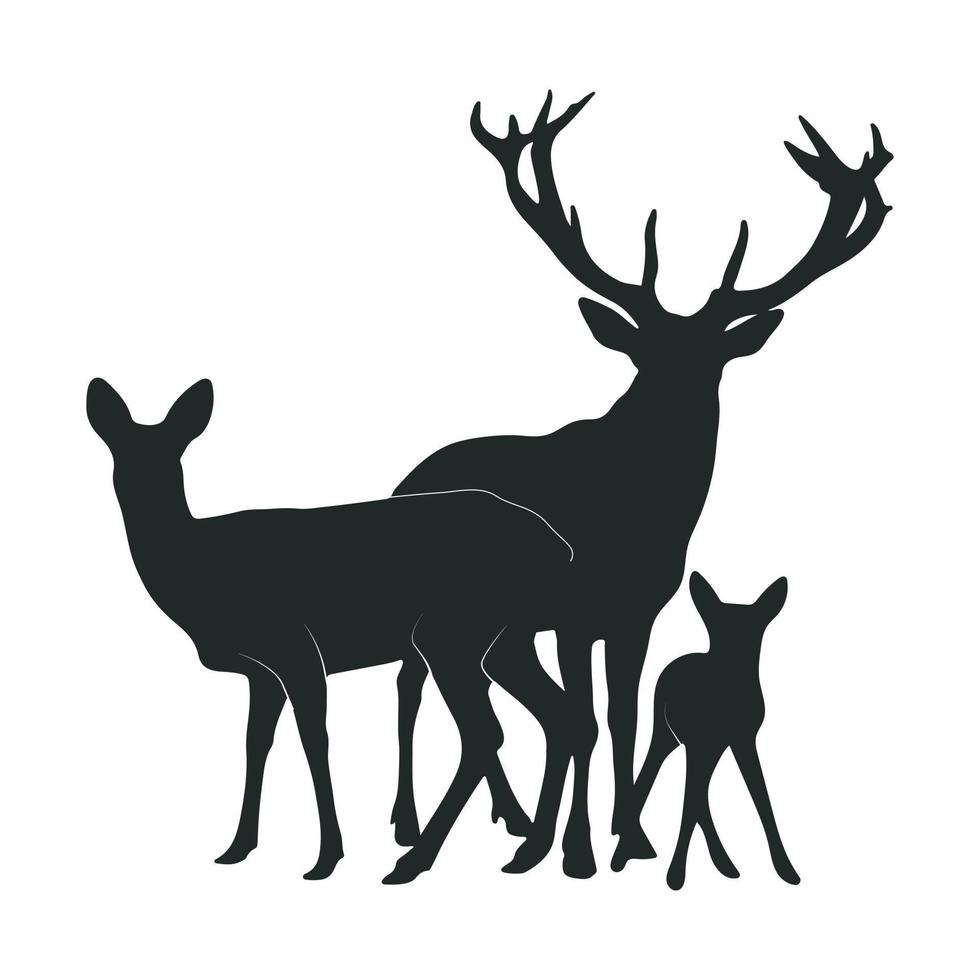 cerf, animal, famille, silhouettes vecteur