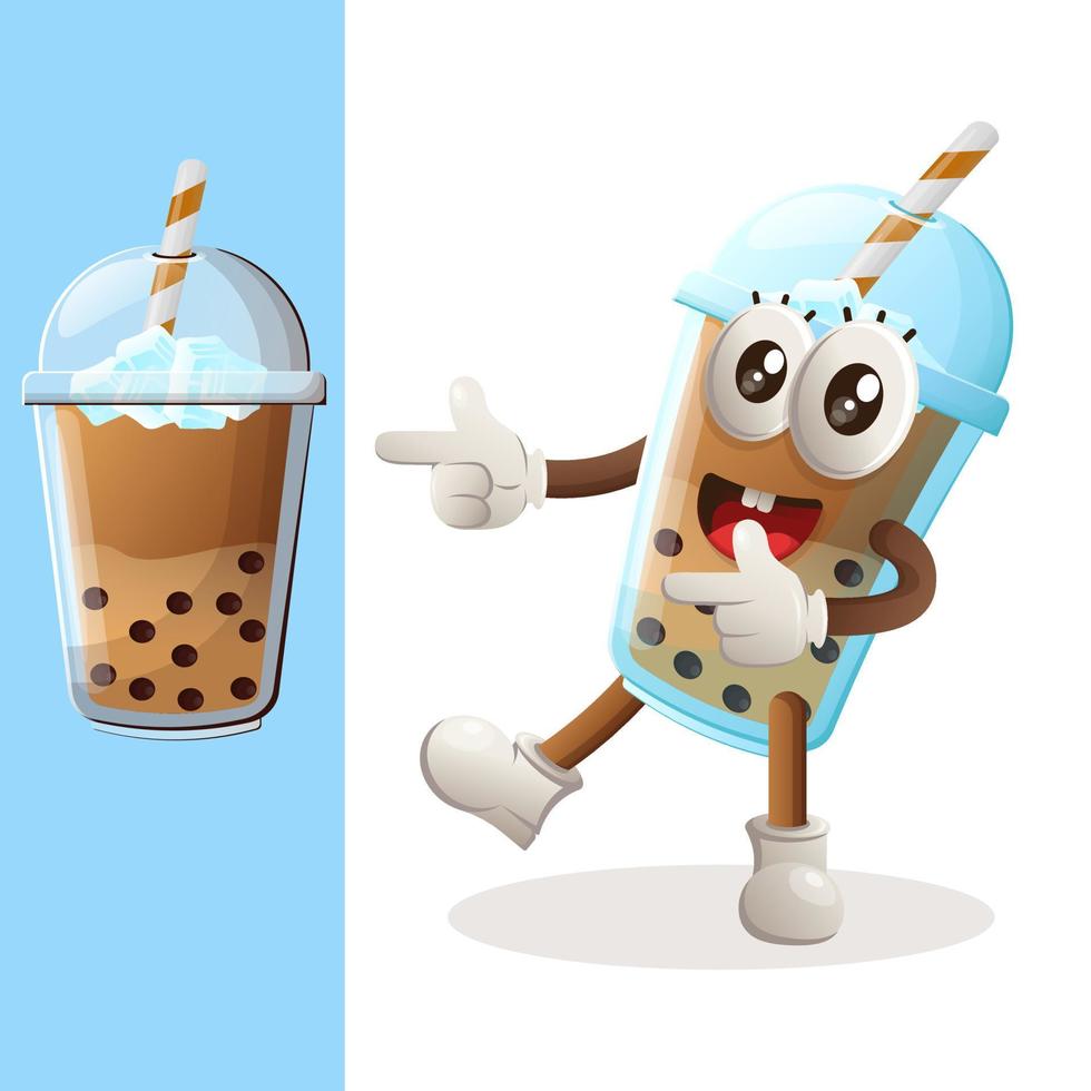 adorable mascotte de thé à bulles ludique avec une main pointue vecteur