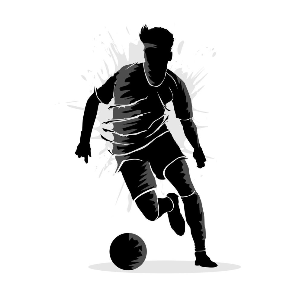art abstrait de la silhouette du joueur de football masculin dribblant une balle vecteur