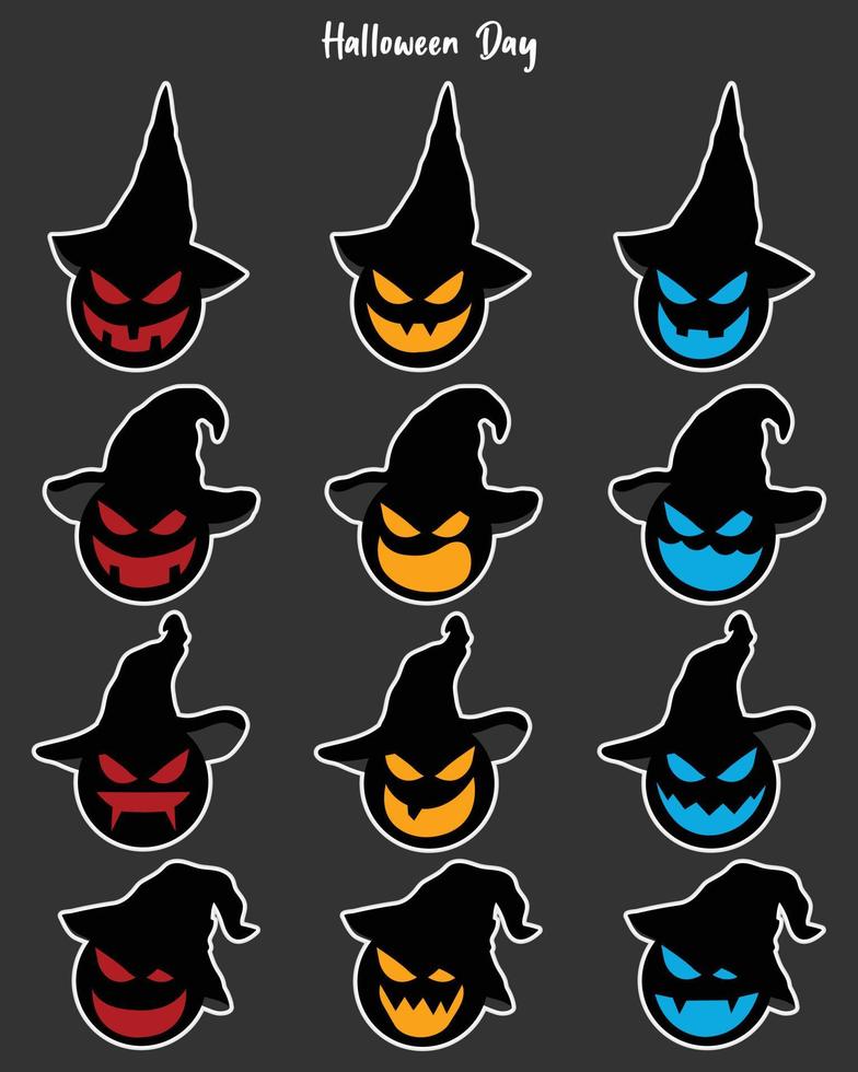 ensemble de personnages de fantômes mignons colorés d'halloween différents visages. vecteur