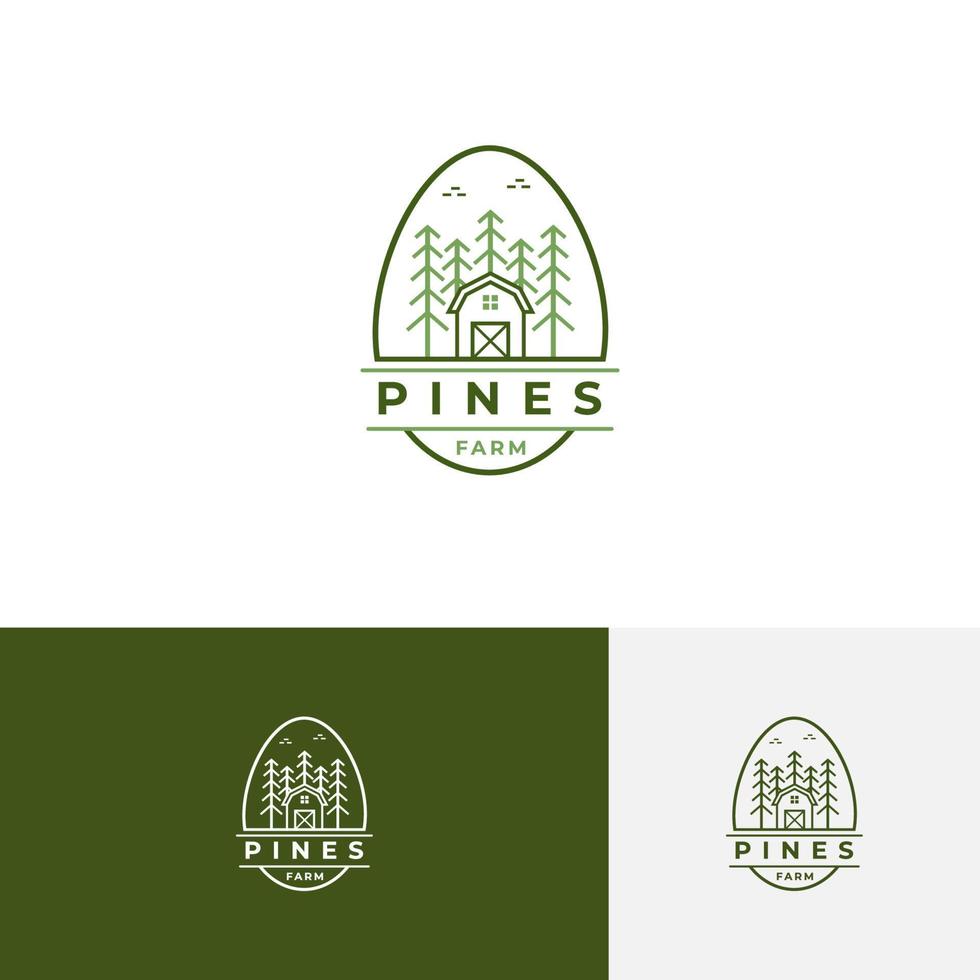 logo de concept de chalet. illustration nature insigne identité de marque. logo de ferme de pins. vecteur