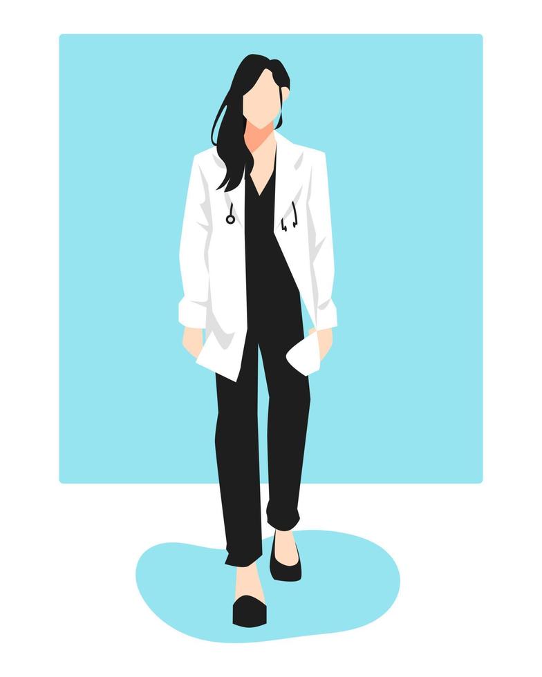 femme médecin en blouse de laboratoire marche. regard de face. concept de médecin, profession, hôpital, santé, personnage, etc. illustration vectorielle plane vecteur