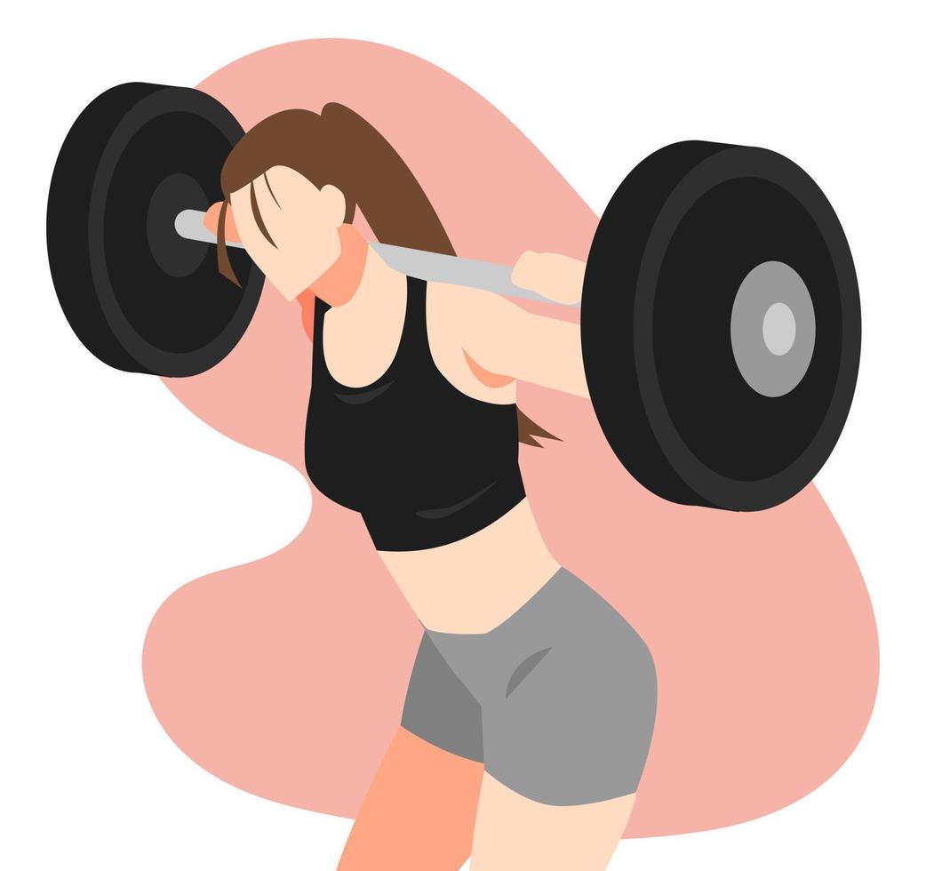 illustration d'une femme en tenue de sport faisant de l'haltérophilie. soulever des poids. adapté au thème de la salle de sport, du sport, du fitness, de la santé, de la beauté, etc. vecteur plat