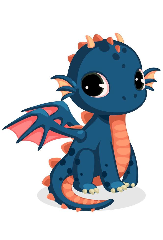 dessin animé mignon bébé dragon bleu foncé vecteur