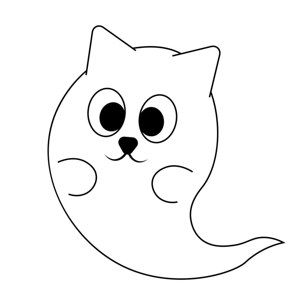 chat fantôme mignon. dessiner une illustration en noir et blanc vecteur