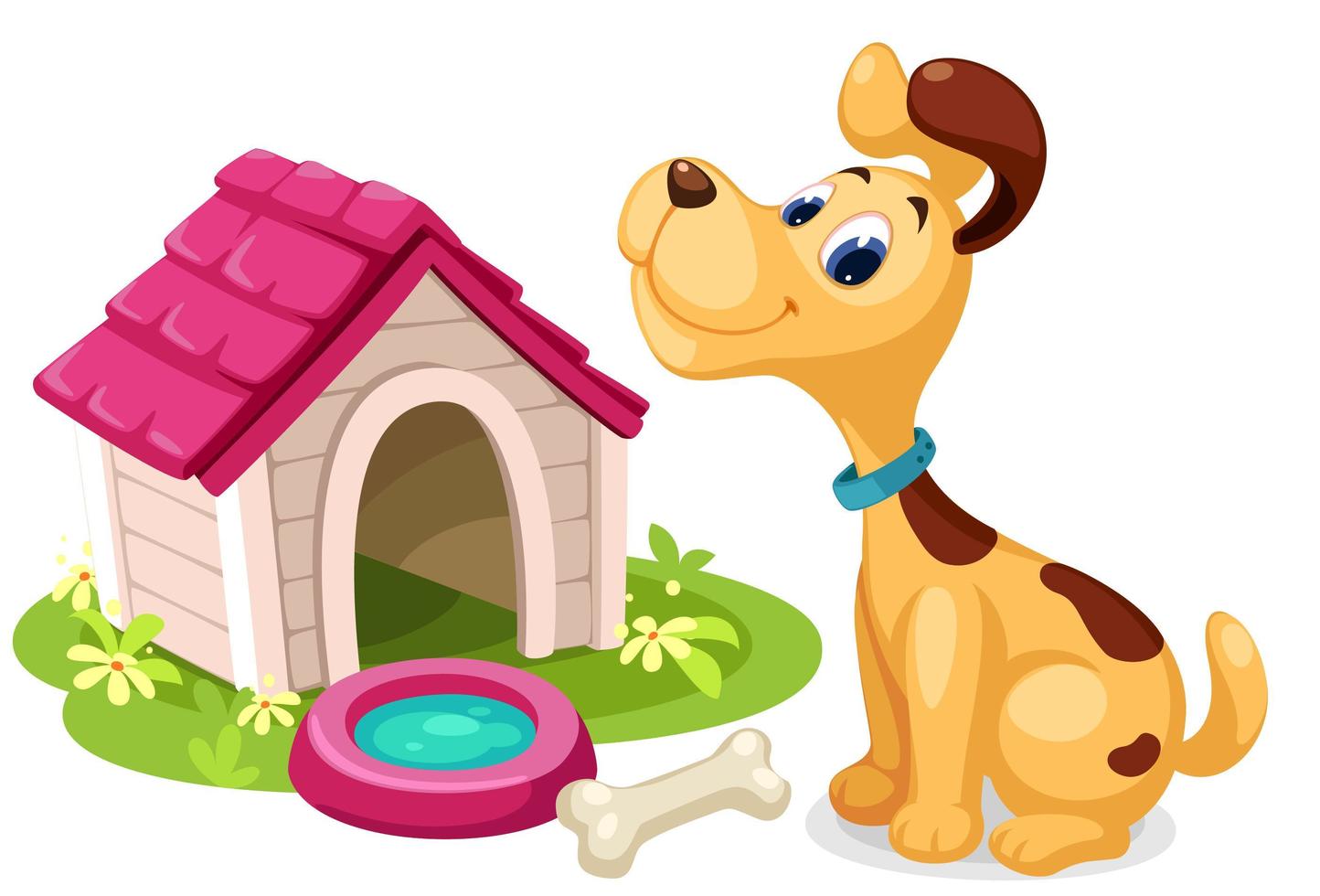 chien de dessin animé mignon avec petite maison vecteur