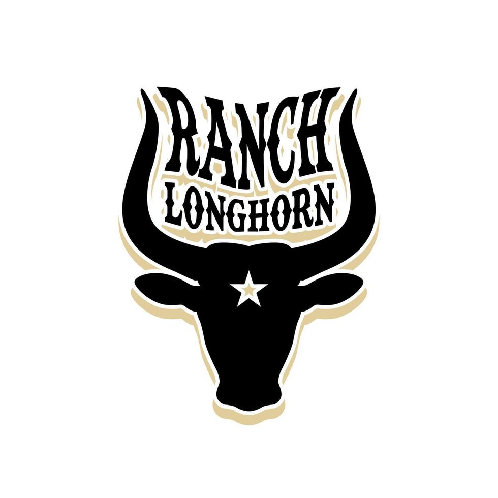 silhouette de tête de buffle de vache de taureau de longhorn occidental pour la conception de logo de bétail de ranch vecteur