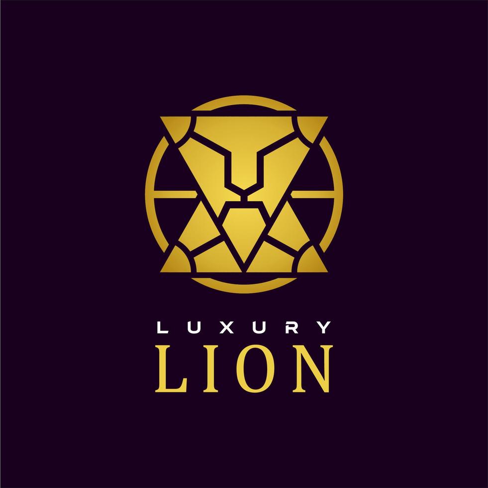 création de logo de visage de lion de luxe minimaliste, style géométrique de tête de lion doré vecteur