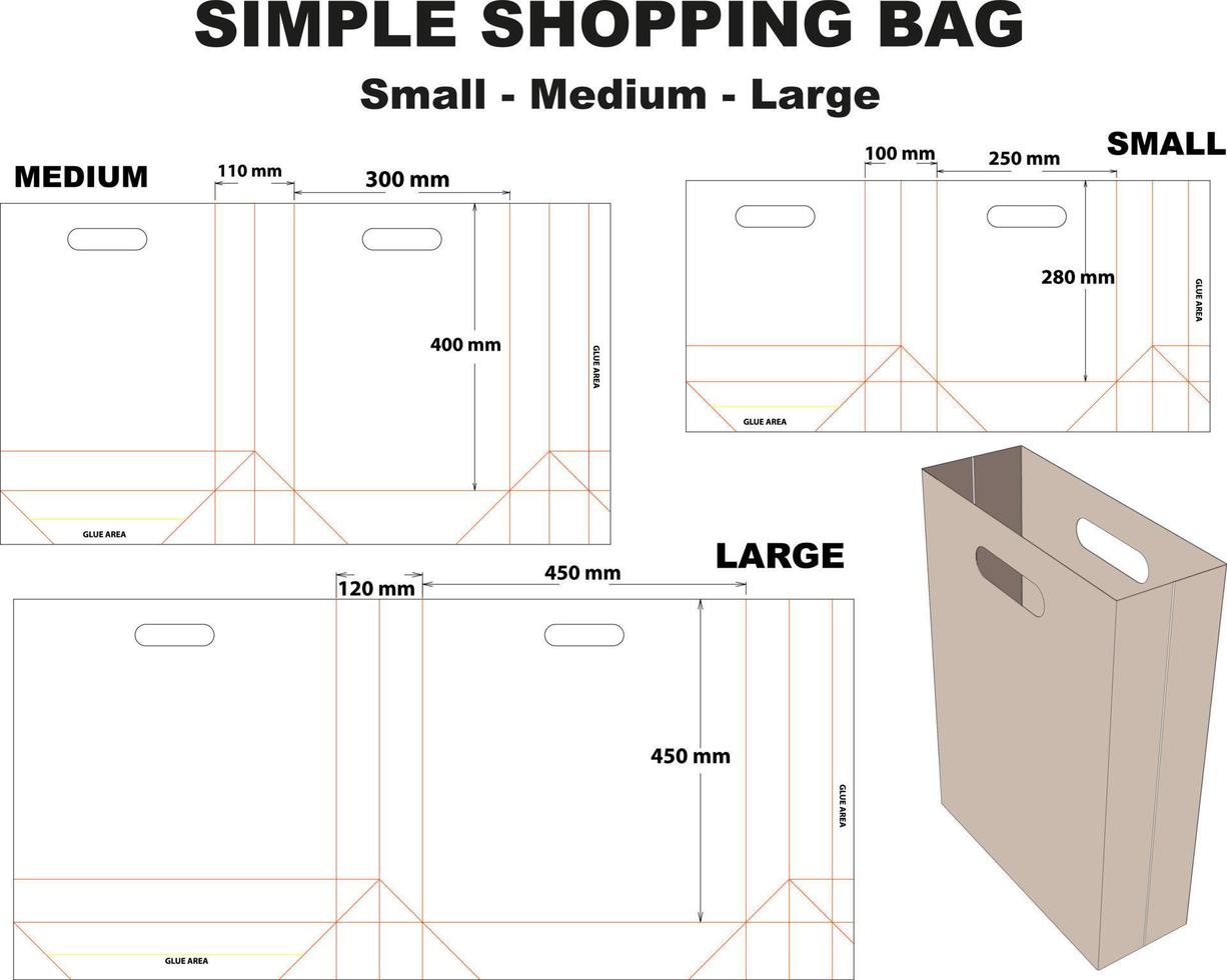 un sac à provisions simple et souvent utilisé sur le marché. ce vecteur a trois tailles petite, moyenne et grande.