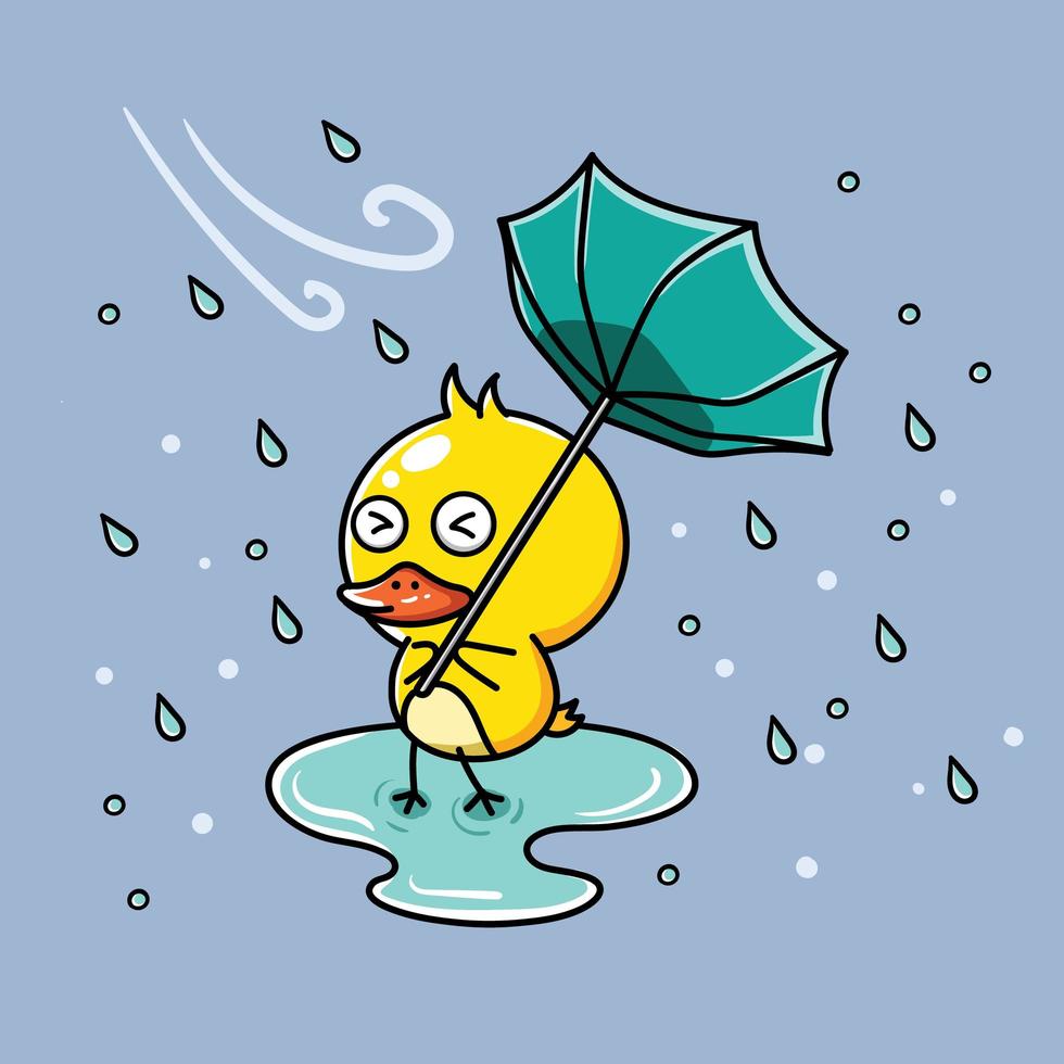 canard sous la pluie avec parapluie inversé vecteur