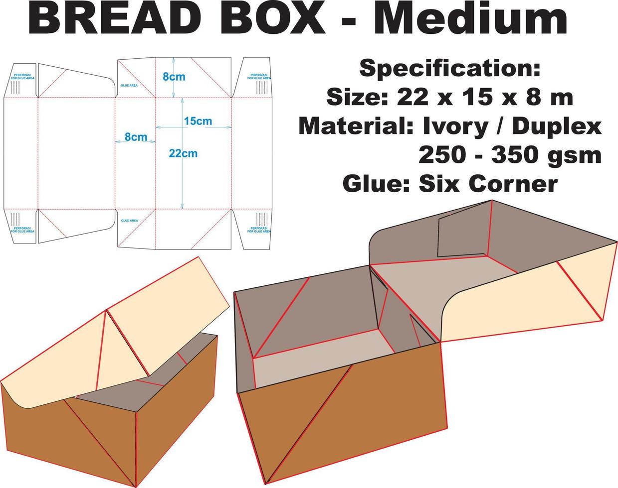 boîte de nourriture emballée fraîche. Outre sa forme attrayante, cette boîte est également très simple et facile à assembler sans utiliser de colle. cette boîte peut également être utilisée pour les gâteaux, le pain et les collations vecteur