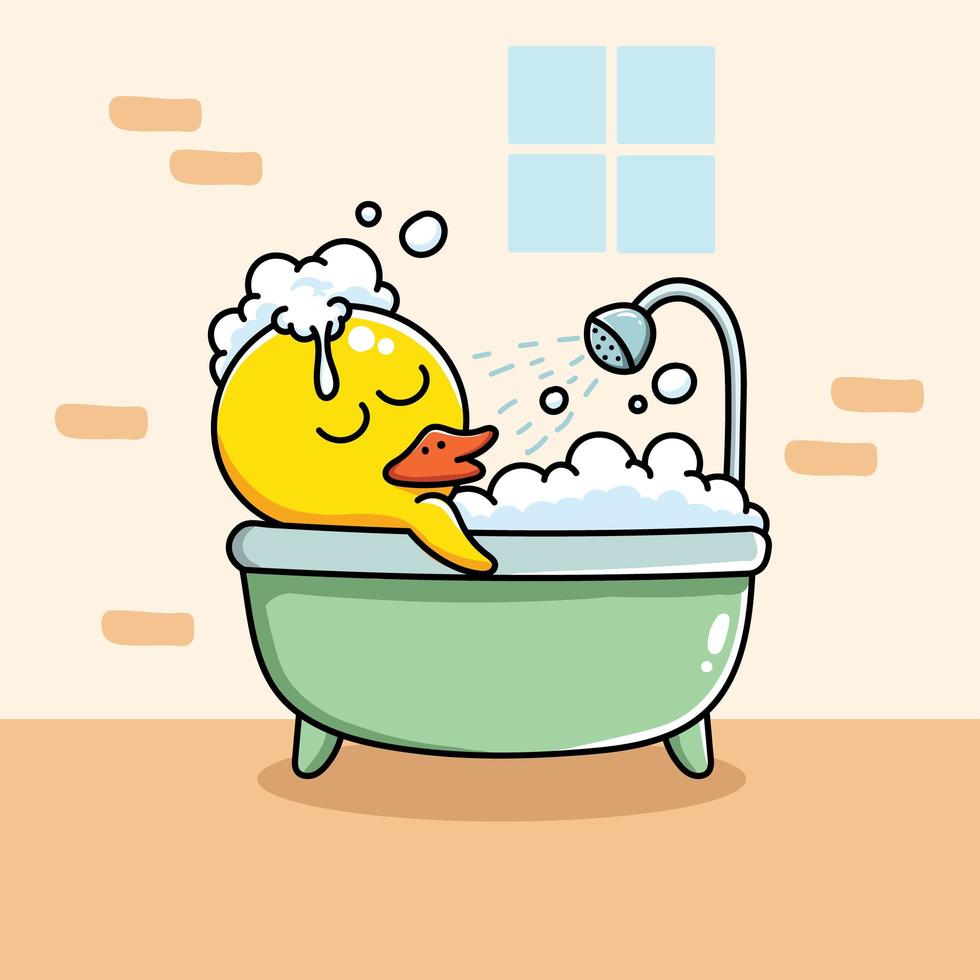 canard jaune dans un bain moussant vecteur