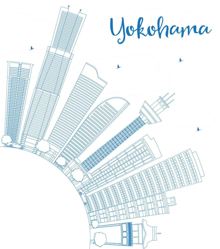 décrivez yokohama avec des bâtiments bleus et copiez l'espace. vecteur