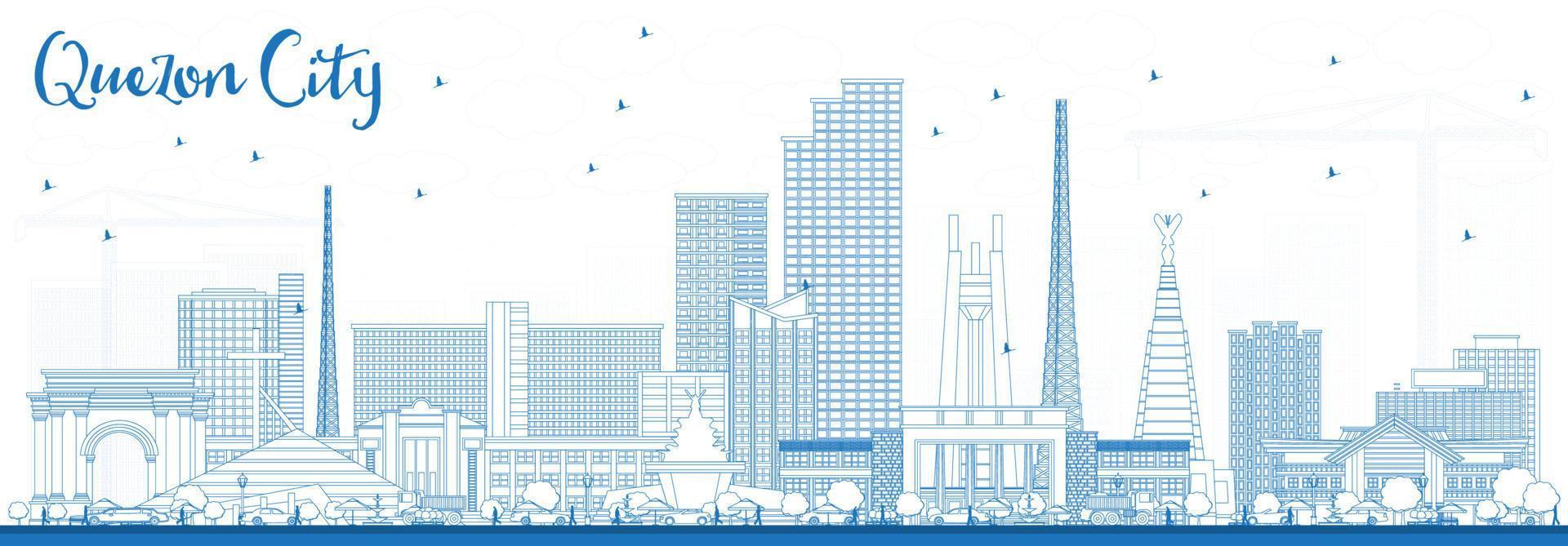 contours quezon city philippines skyline avec des bâtiments bleus. vecteur