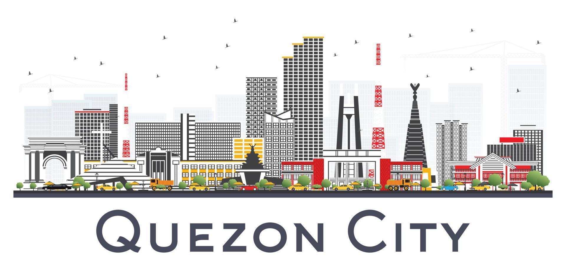 quezon city philippines skyline avec des bâtiments gris isolés sur fond blanc. vecteur