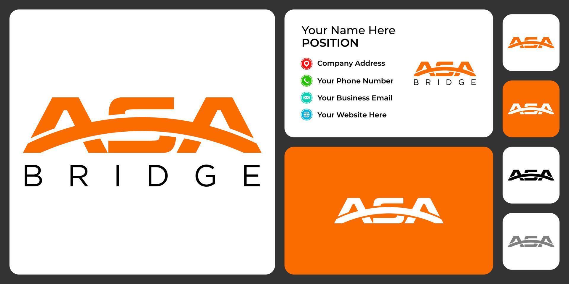 création de logo lettre asa monogram bridge avec modèle de carte de visite. vecteur