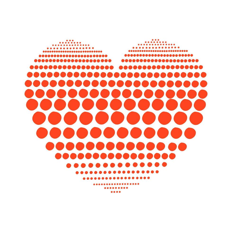 dégradé géométrique de points sous la forme d'un coeur rouge. demi-teinte sur fond isolé. illustration vectorielle vecteur