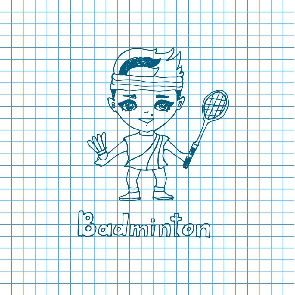 croquis, girl, joueur badminton vecteur