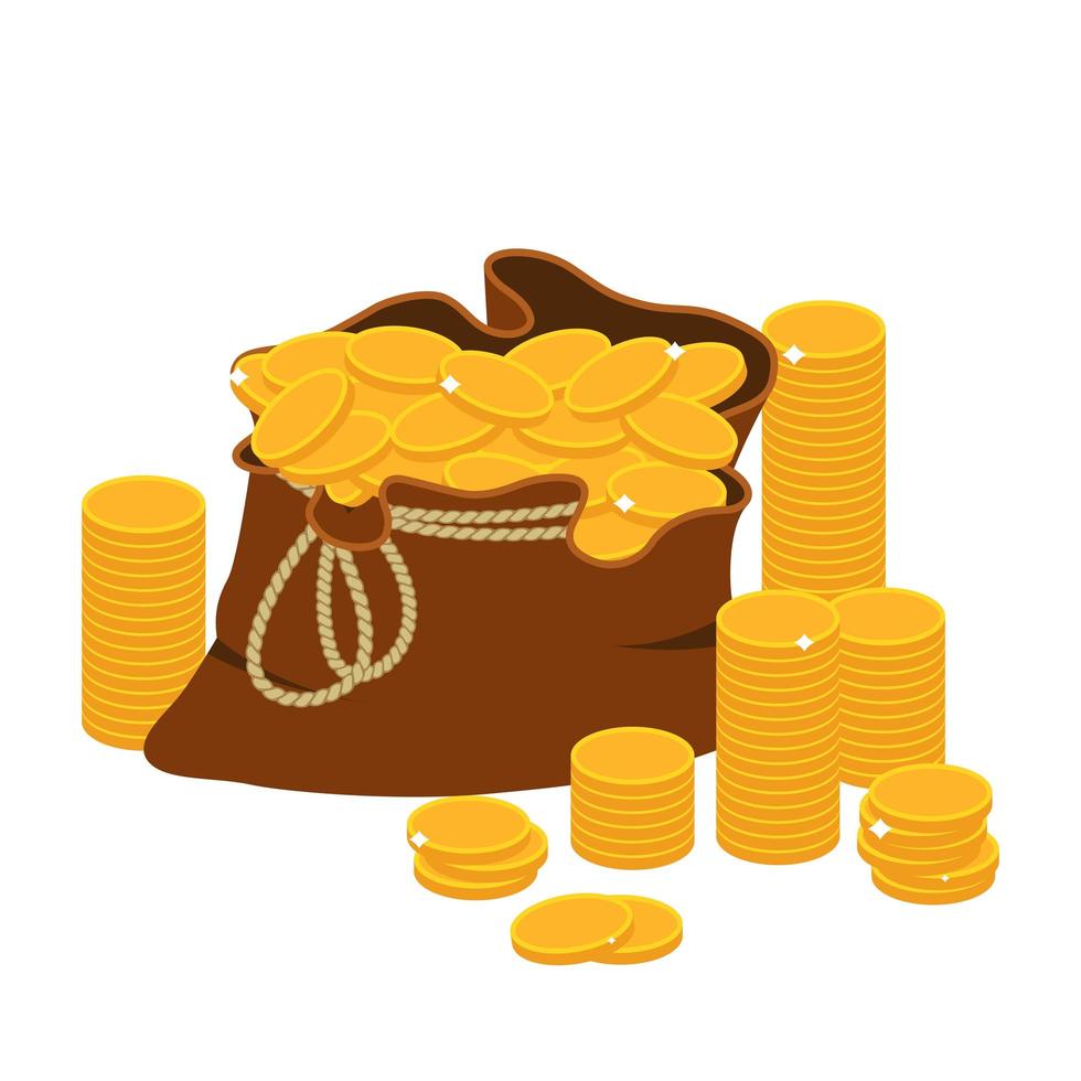 sac d'argent avec des pièces d'or vecteur