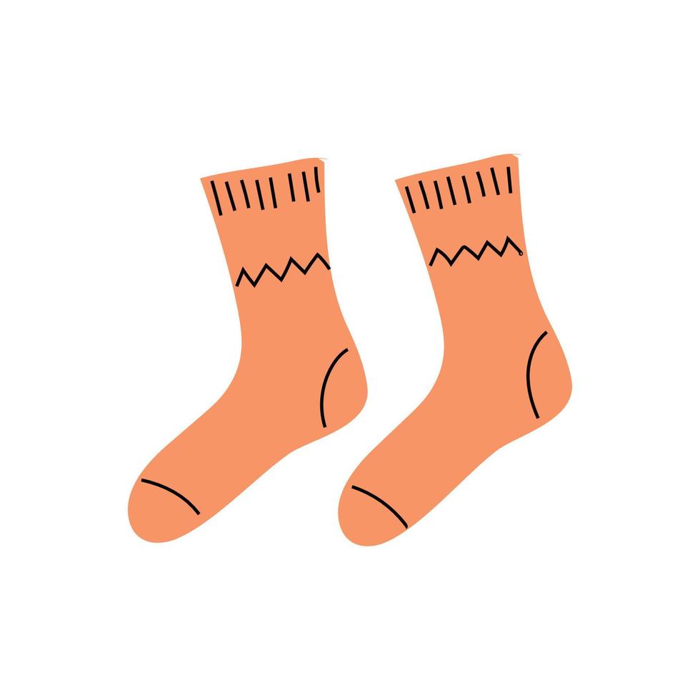 adorables chaussettes couleur corail avec ornement. une illustration vectorielle dessinée à la main dans un style branché. il sera parfait comme étiquette ou logo vecteur