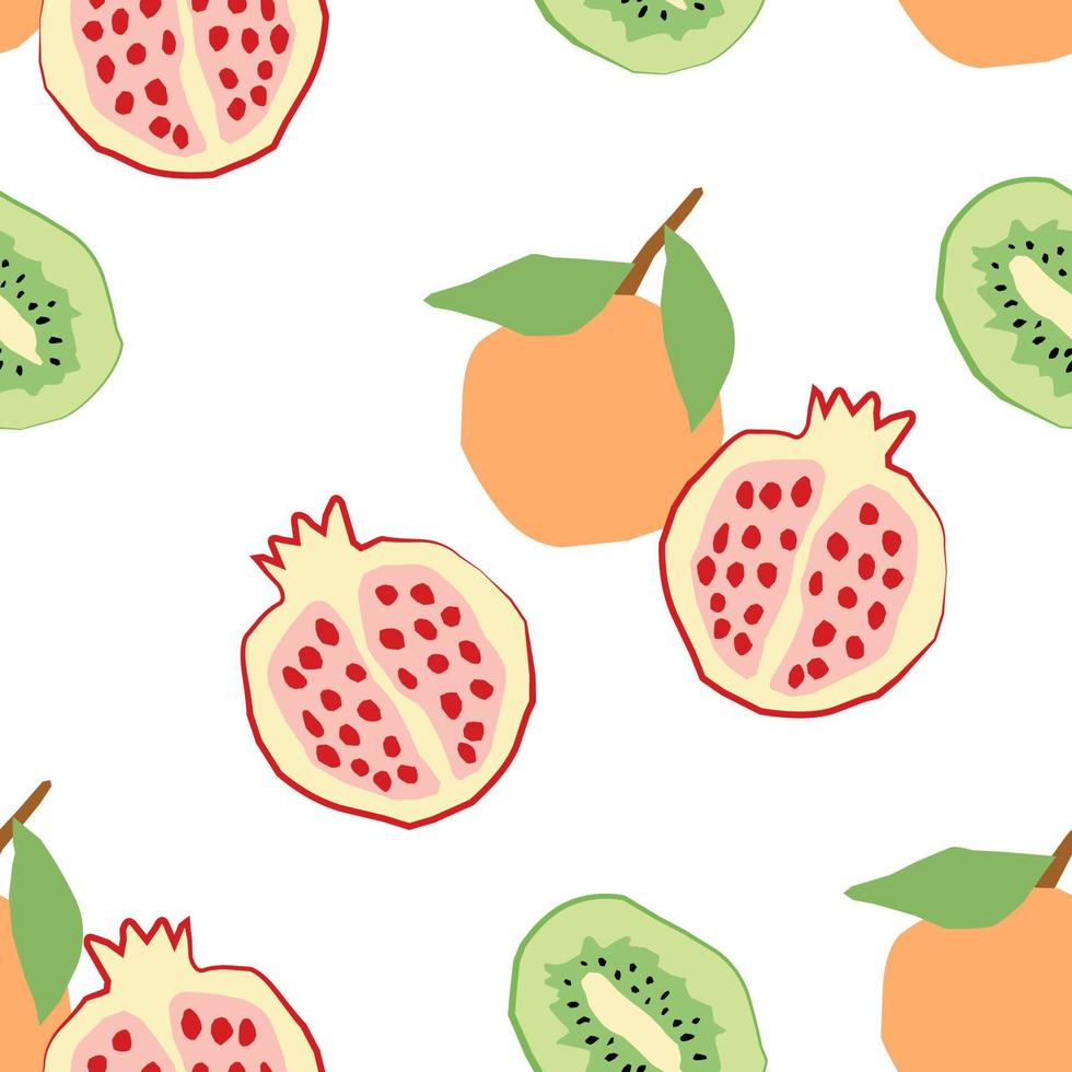 motif abstrait harmonieux de mandarines, de grenades et de kiwi dans un style plat. fond d'écran vectoriel sur fond blanc. parfait pour les textiles ou la conception de surface