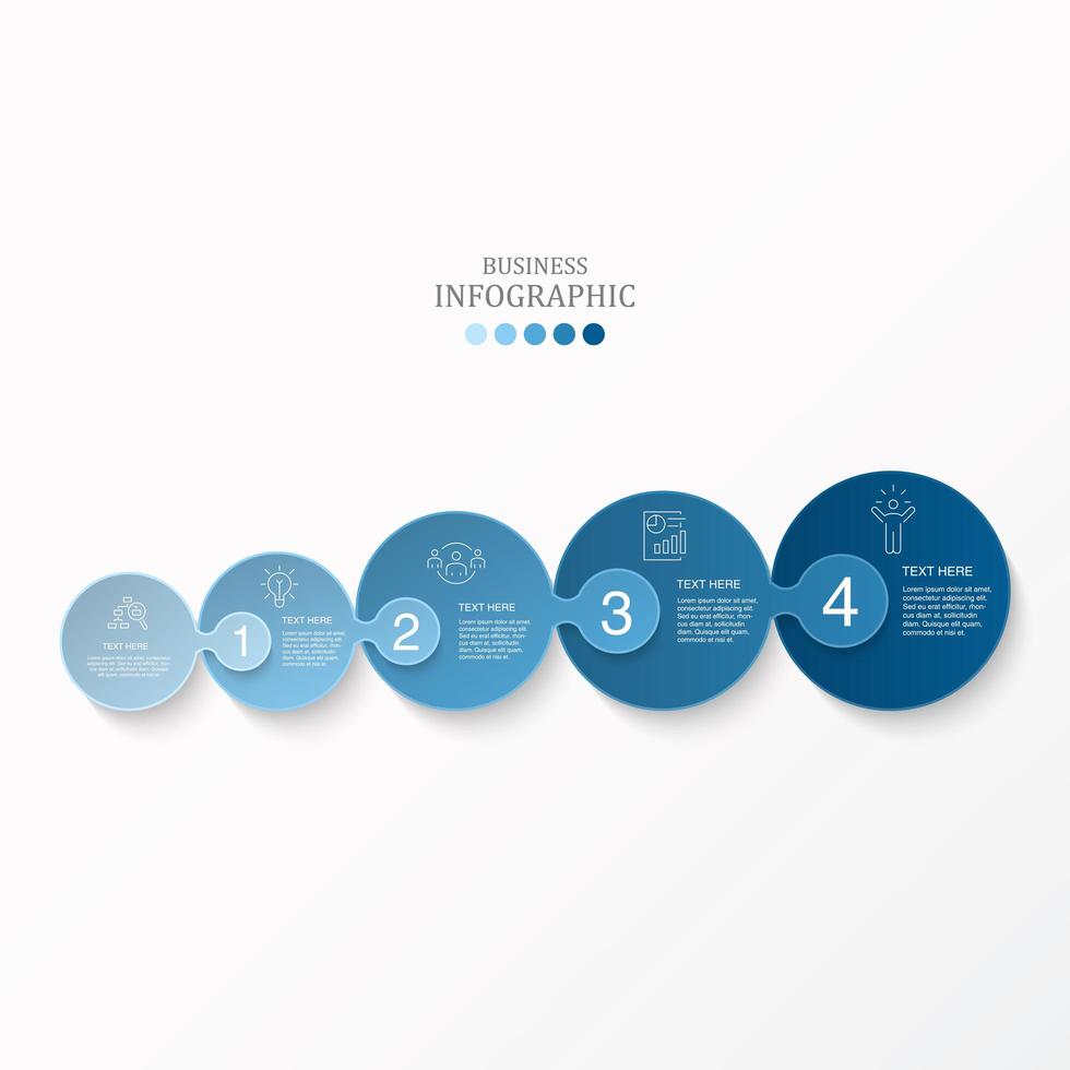 Infographie de 5 cercles aux couleurs bleues vecteur