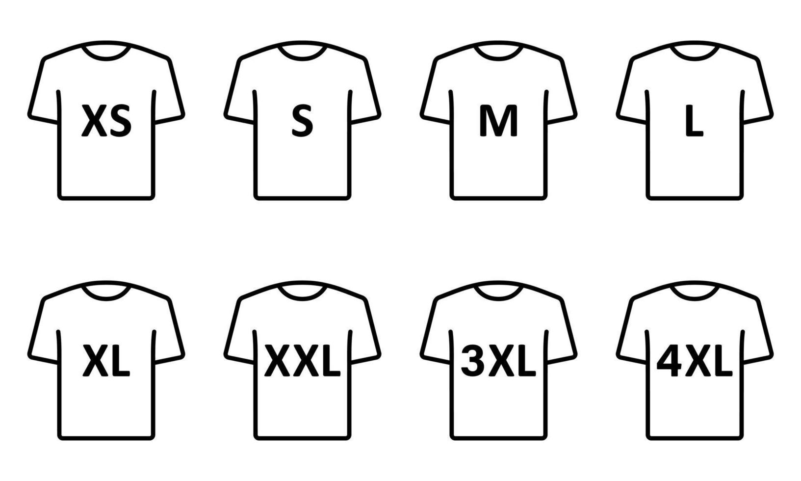 jeu d'icônes de taille de t-shirt. étiquette de taille de vêtement ou pictogramme d'étiquette. chemise homme ou femme. taille du xs au 4xl. illustration vectorielle isolée. vecteur