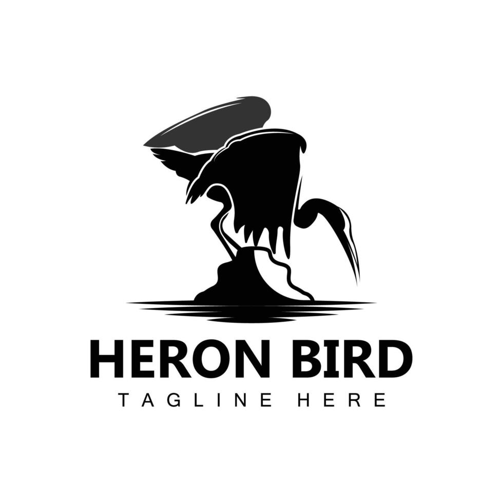 création de logo oiseau héron cigogne, oiseau héron volant sur le vecteur de la rivière, illustration de la marque du produit