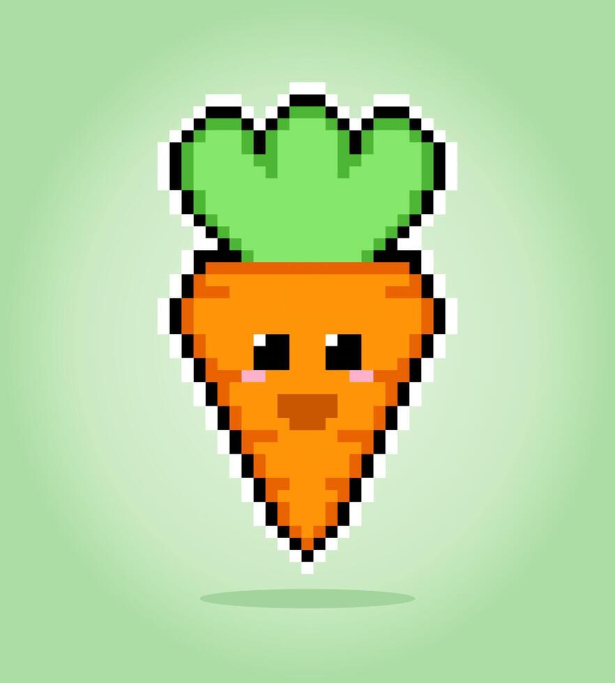 Kawaii carotte pixel 8 bits. légumes pour les actifs de jeu en illustration vectorielle. vecteur