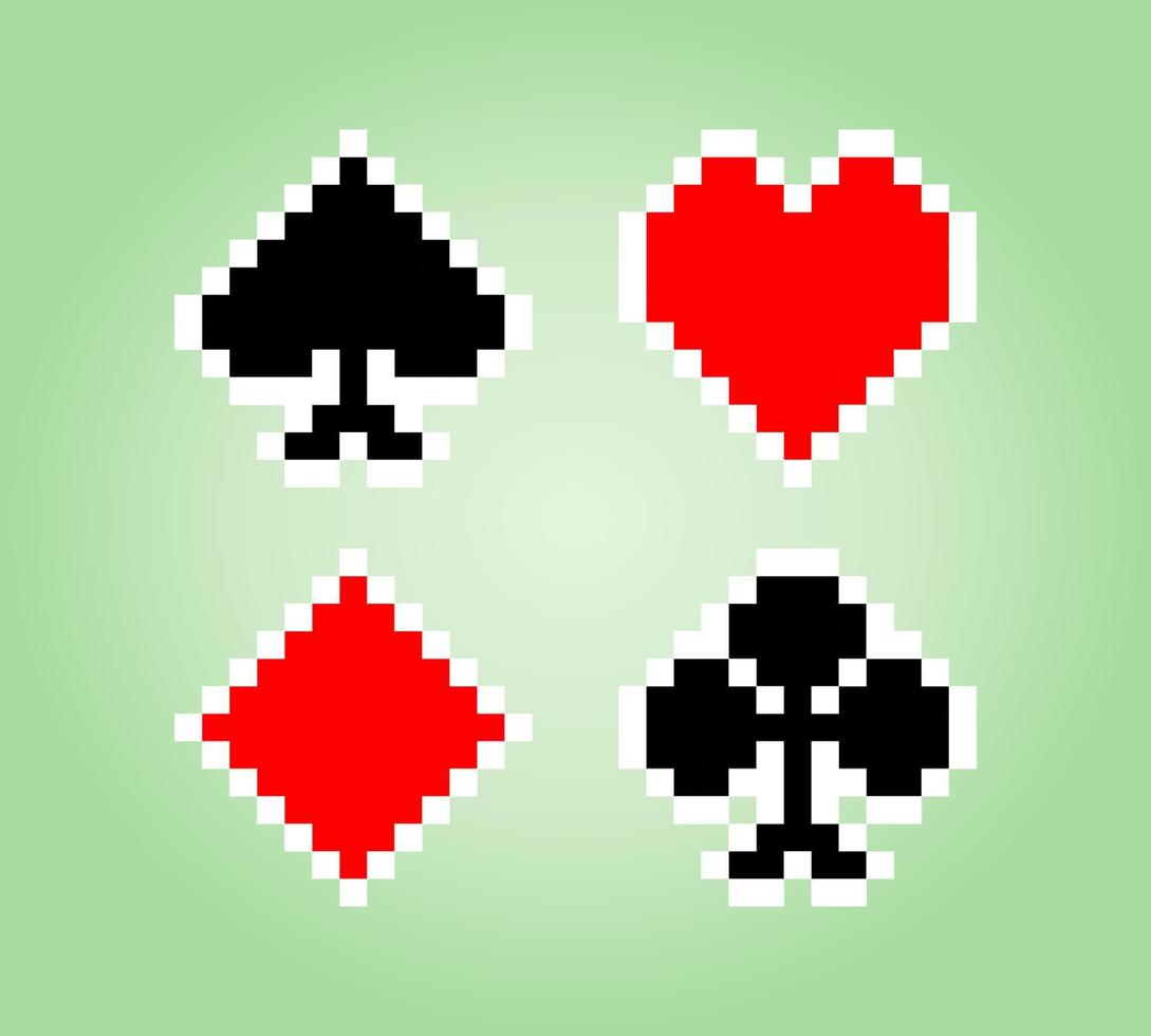 Pixels de poker de cartes 8 bits. une carte à jouer pour les actifs de jeu en illustration vectorielle. vecteur