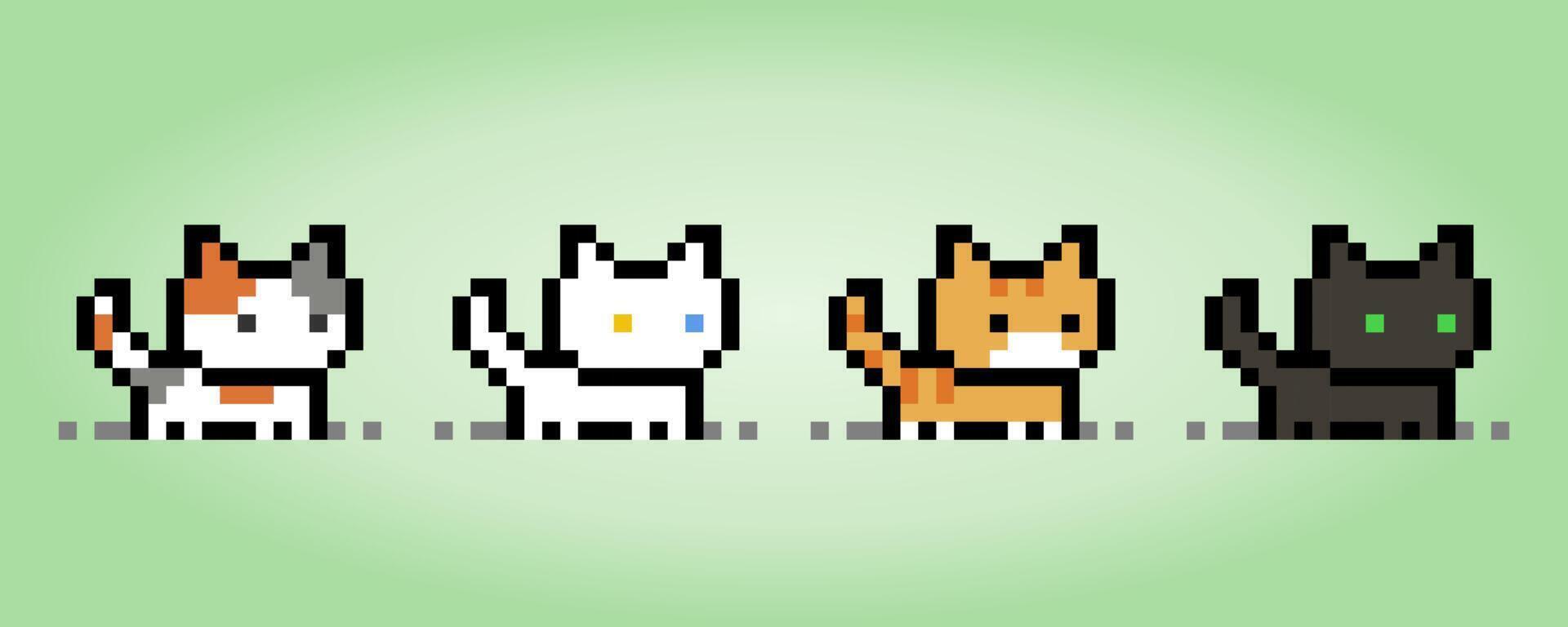 collection de chat pixel 8 bits. animaux pour les actifs de jeu en illustration vectorielle. vecteur